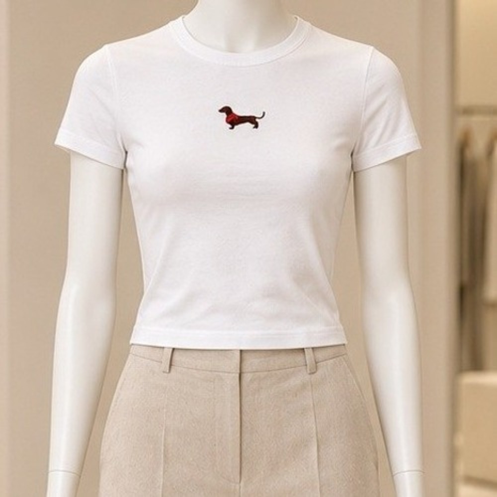Sunday Best Aritzia Womens Dachshund Ribbed Baby Tee White 2XS